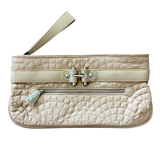 Vera Bradley Quilted Bistro Khaki Tan Silver Clutch Wristlet Handbag Purse New - Picture 1 of 10